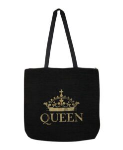 Gold Crown Queen Black Woven Bag